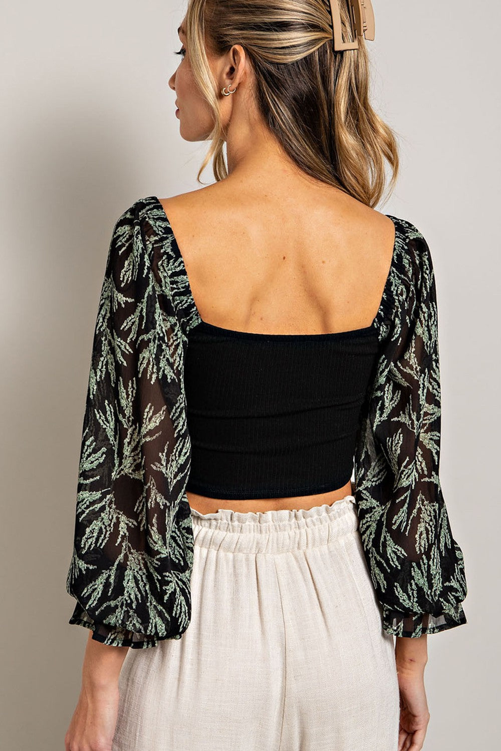Cropped Bubble Sleeve Top