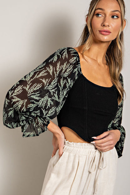 Cropped Bubble Sleeve Top